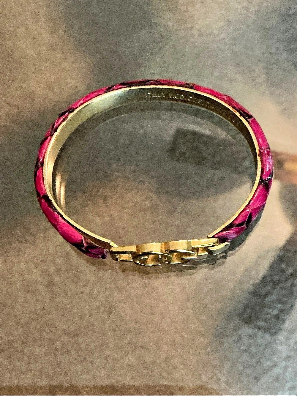 Gucci Vintage Interlocking GG 24KT Gold-Plated Snakeskin Bangle Bracelet Pink &